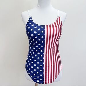 Patriotic USA American Flag Stars and Stripes Lattice One Piece Swimsuit